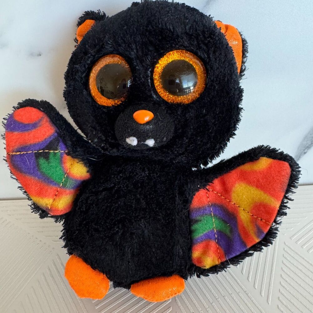 TY Scarem Beanie Boos Plush Black Bat Tie Dye Wings Halloween 2015